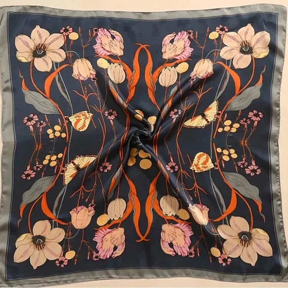 In stock Scarf Women Silky Floral square - Picture 1 of 6
